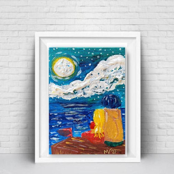 Loving Couple Painting Romantic Original Art Impas - Picture 3 of 11